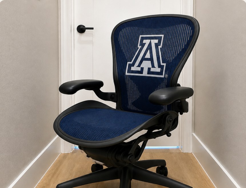 Herman Miller Aeron chair with University of Arizona logo
