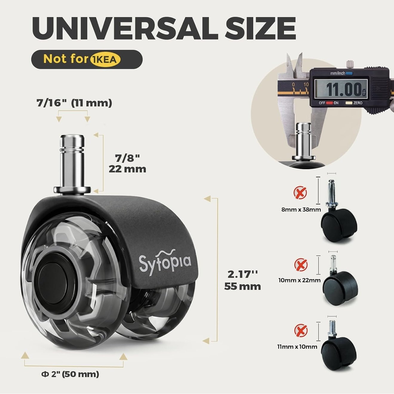 Premium Rollerblade Office Chair Wheels – Universal 11mm x 22mm | Quiet, Scratch-Free Casters | Set of 5 - Image 2